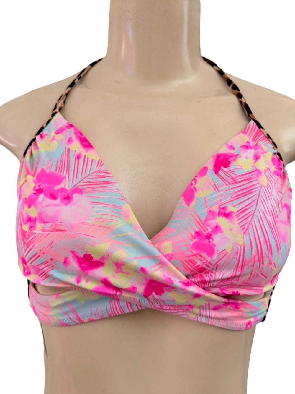 PINK Victoria's Secret Neon Floral Wrap Bikini Top - Pink Blue Yellow